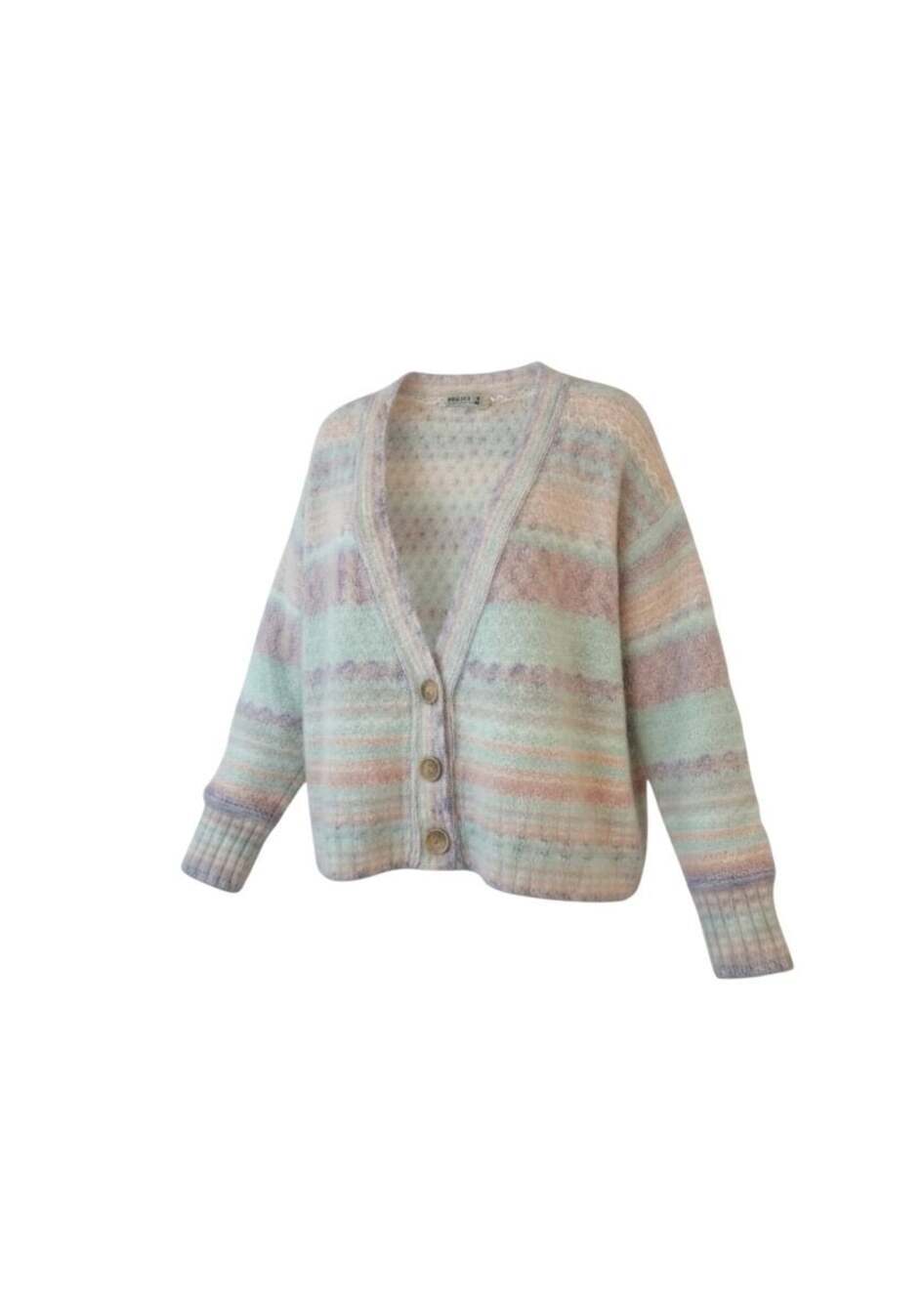 Arizona Jean Women's Fuzzy Pastel Striped Cropped Cardigan